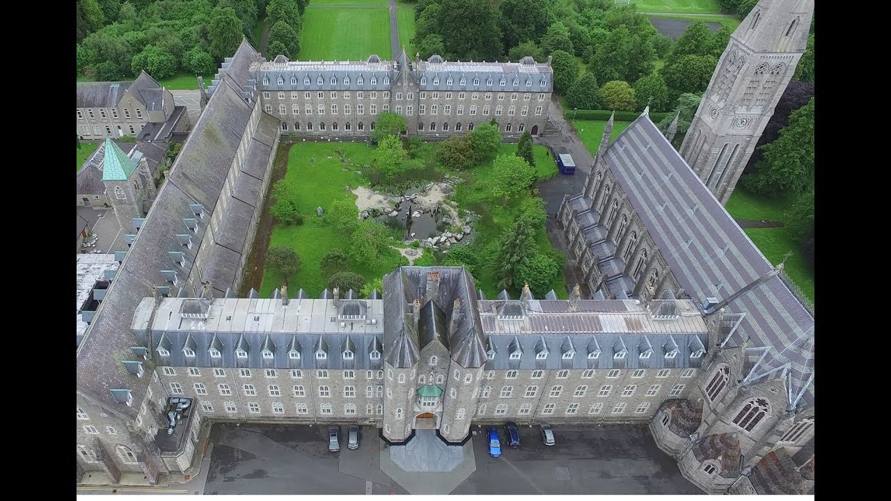 An aerial view of a large building in Ireland showcasing the impressive architecture.