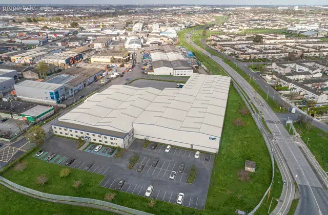 An aerial view of an Expert Removals warehouse in the city.