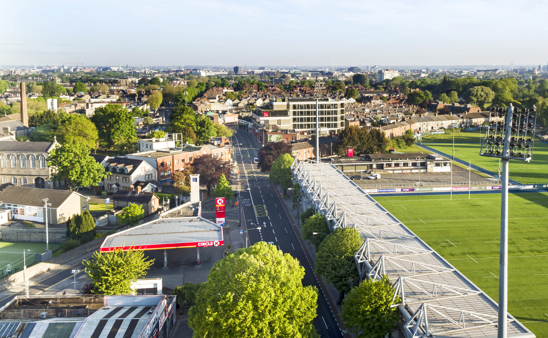 An aerial view of a soccer field with expert removals.