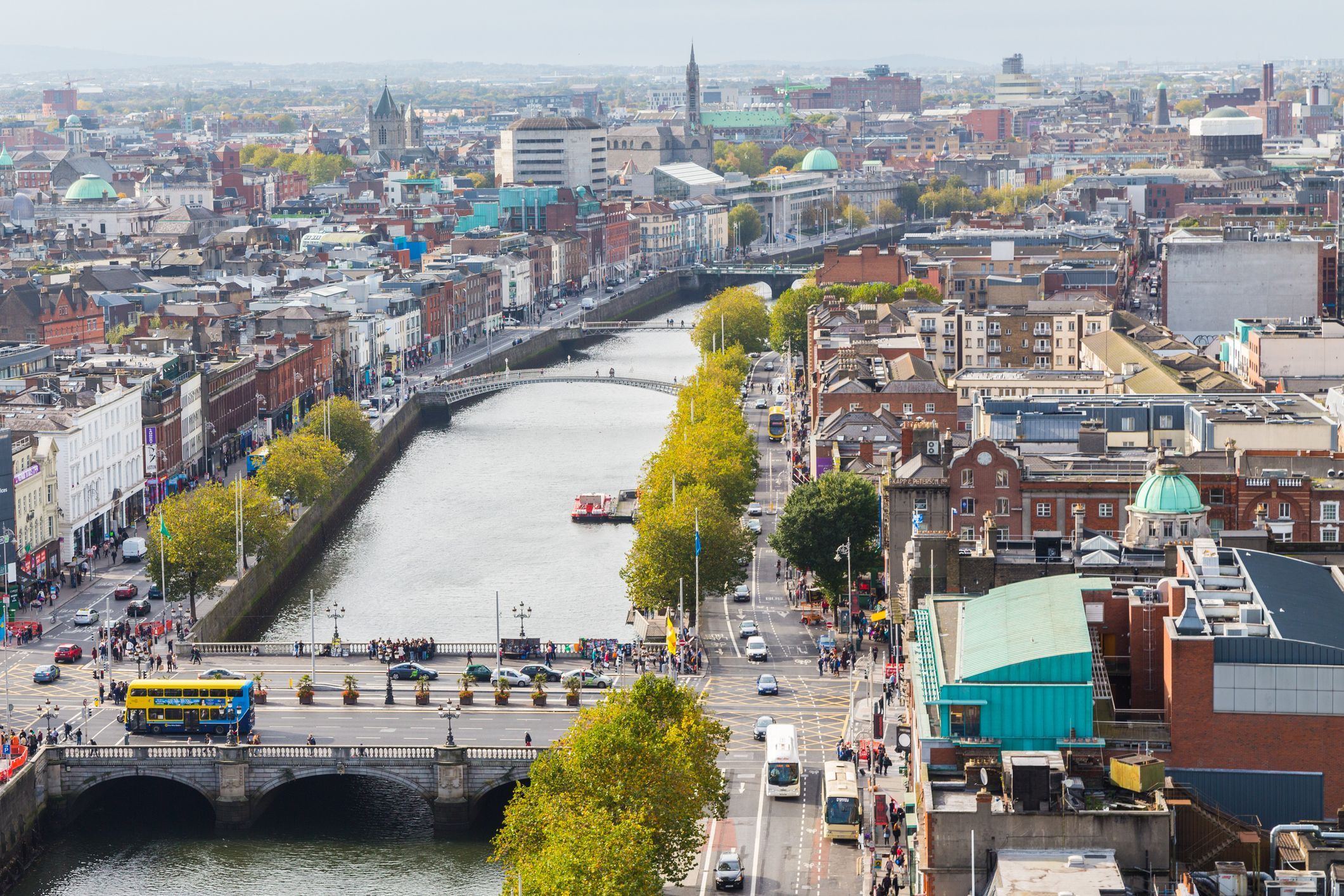 An expert aerial view of the city of Dublin, Ireland.