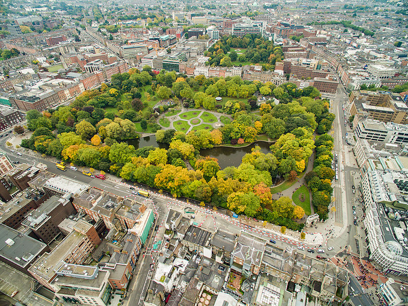 An aerial view of a park in Dublin, Ireland.